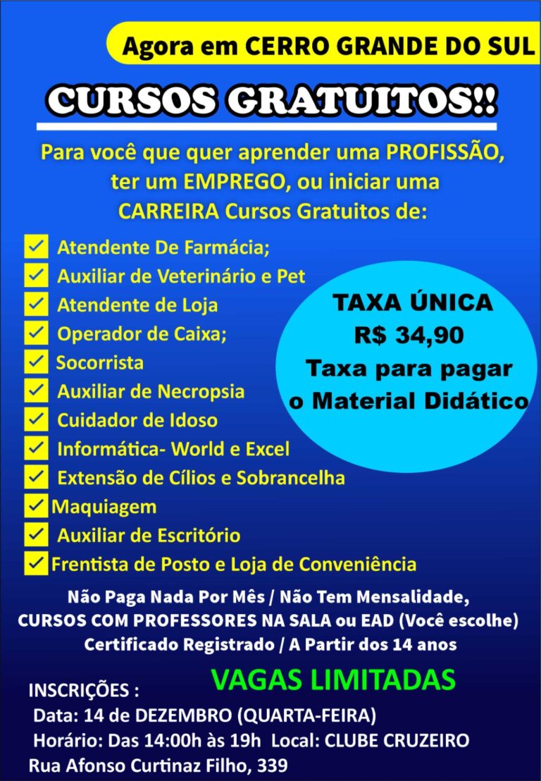 Projeto crescer oferece cursos profissionalizantes em Cerro Grande do Sul