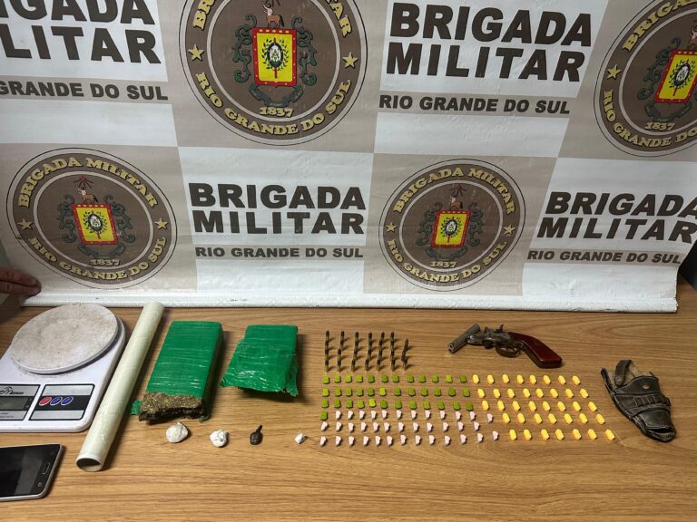 Brigada Militar prende homem por tráfico de drogas e porte ilegal de arma de fogo em Camaquã